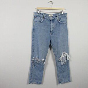 Agolde Riley High Rise Straight Crop Women 31 Blue Cotton Viscose Ripped 684
